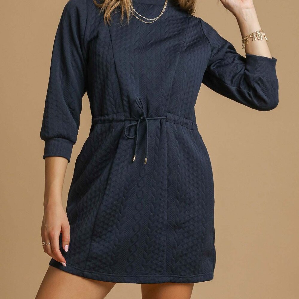 Umgee Drawstring‎ Cable Knit Mini Dress with Pockets